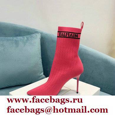 Balmain Heel 9.5cm Stretch Knit Skye Ankle Boots Fuchsia 2021 - Click Image to Close