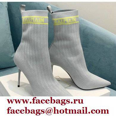 Balmain Heel 9.5cm Stretch Knit Skye Ankle Boots Gray 2021 - Click Image to Close