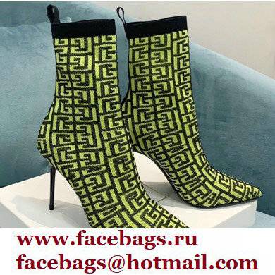 Balmain Heel 9.5cm Stretch Knit Skye Ankle Boots Green With Balmain Monogram 2021