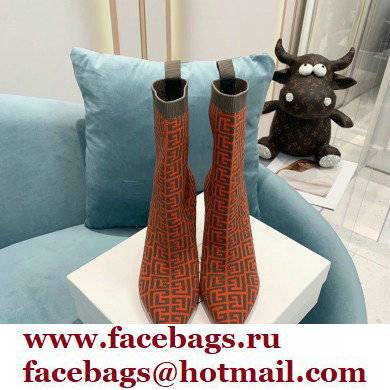 Balmain Heel 9.5cm Stretch Knit Skye Ankle Boots Orange With Balmain Monogram 2021