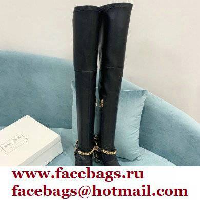 Balmain Okt Chain Detail Thigh-high Boots Leather Black 2021 - Click Image to Close