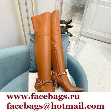 Balmain Okt Chain Detail Thigh-high Boots Leather Brown 2021