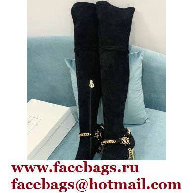Balmain Okt Chain Detail Thigh-high Boots Suede Black 2021