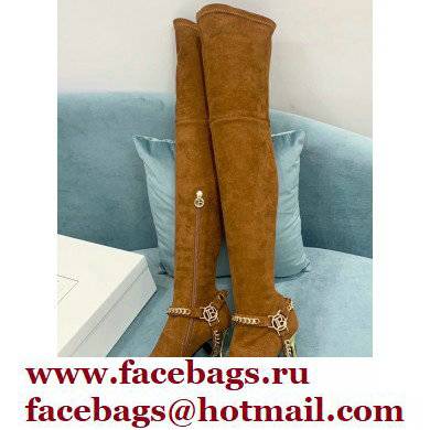 Balmain Okt Chain Detail Thigh-high Boots Suede Brown 2021
