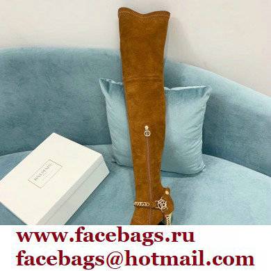 Balmain Okt Chain Detail Thigh-high Boots Suede Brown 2021 - Click Image to Close
