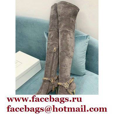 Balmain Okt Chain Detail Thigh-high Boots Suede Gray 2021