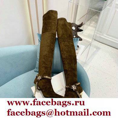 Balmain Okt Chain Detail Thigh-high Boots Suede Khaki 2021