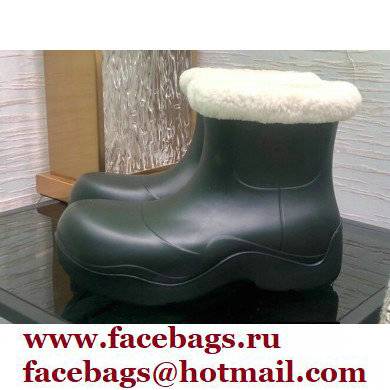 Bottega Veneta Shearling Lining Puddle Rubber Ankle Boots Black 2021