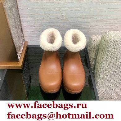 Bottega Veneta Shearling Lining Puddle Rubber Ankle Boots Brown 2021