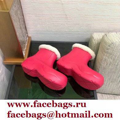 Bottega Veneta Shearling Lining Puddle Rubber Ankle Boots Fuchsia 2021 - Click Image to Close