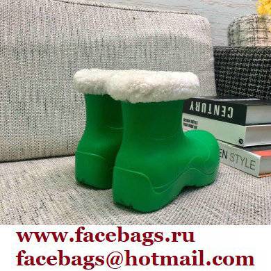 Bottega Veneta Shearling Lining Puddle Rubber Ankle Boots Green 2021