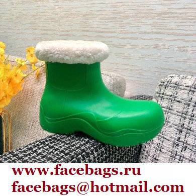 Bottega Veneta Shearling Lining Puddle Rubber Ankle Boots Green 2021 - Click Image to Close