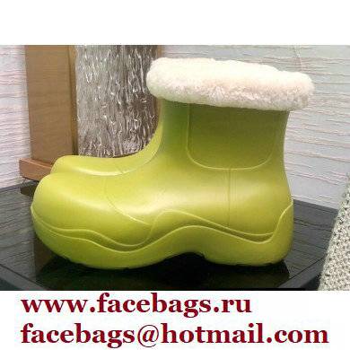 Bottega Veneta Shearling Lining Puddle Rubber Ankle Boots Kiwi Green 2021