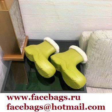 Bottega Veneta Shearling Lining Puddle Rubber Ankle Boots Kiwi Green 2021