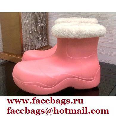 Bottega Veneta Shearling Lining Puddle Rubber Ankle Boots Pink 2021