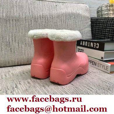 Bottega Veneta Shearling Lining Puddle Rubber Ankle Boots Pink 2021 - Click Image to Close