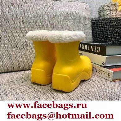 Bottega Veneta Shearling Lining Puddle Rubber Ankle Boots Yellow 2021 - Click Image to Close