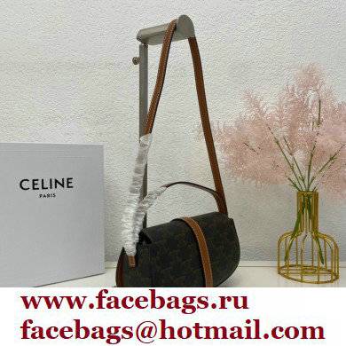 Celine CLUTCH ON STRAP Bag Tan in Triomphe canvas and calfskin