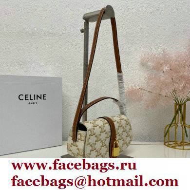 Celine CLUTCH ON STRAP Bag White in Triomphe canvas and calfskin - Click Image to Close