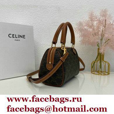 Celine Small Boston Bag Tan in Triomphe Canvas and calfskin