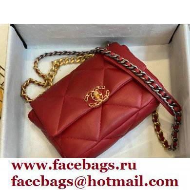 Chanel 19 Small Leather Flap Bag AS1160 red 2021