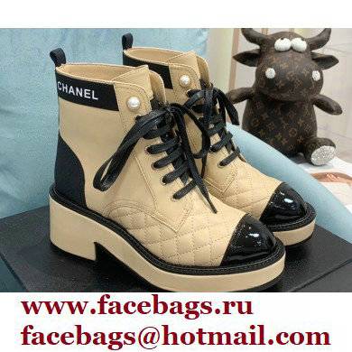 Chanel Heel 5.5cm Lace-Ups Ankle Boots G38514 Calfskin/Patent Beige 2021