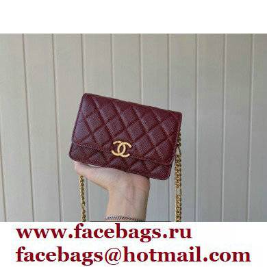 Chanel Plate Logo Grained Calfskin Small Clutch with Chain Bag AP2333 Burgundy 2021