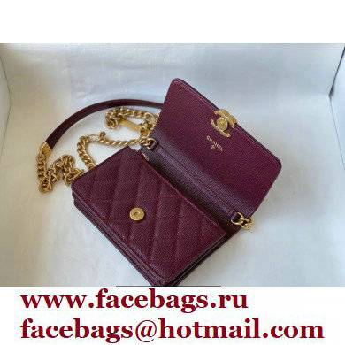 Chanel Plate Logo Grained Calfskin Small Clutch with Chain Bag AP2333 Burgundy 2021
