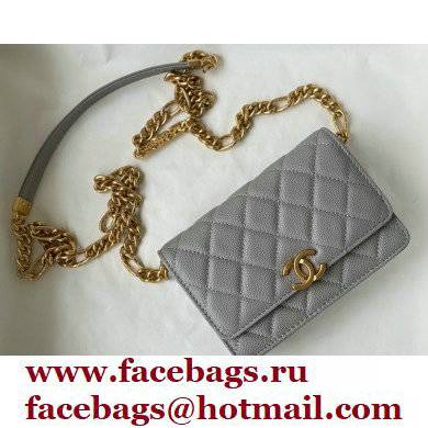 Chanel Plate Logo Grained Calfskin Small Clutch with Chain Bag AP2333 Gray 2021