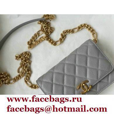 Chanel Plate Logo Grained Calfskin Small Clutch with Chain Bag AP2333 Gray 2021