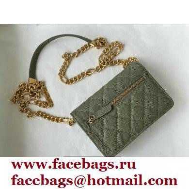 Chanel Plate Logo Grained Calfskin Small Clutch with Chain Bag AP2333 Green 2021