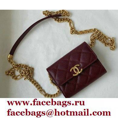Chanel Plate Logo Grained Calfskin Small Clutch with Chain Bag AP2335 Burgundy 2021
