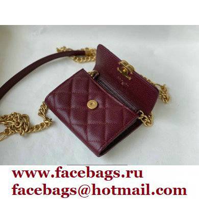 Chanel Plate Logo Grained Calfskin Small Clutch with Chain Bag AP2335 Burgundy 2021