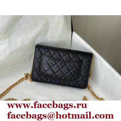 Chanel Plate Logo Grained Calfskin Wallet on Chain WOC Bag Black 2021