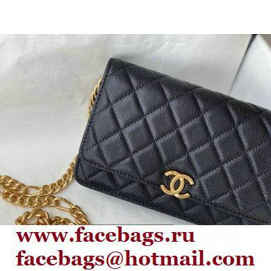 Chanel Plate Logo Grained Calfskin Wallet on Chain WOC Bag Black 2021