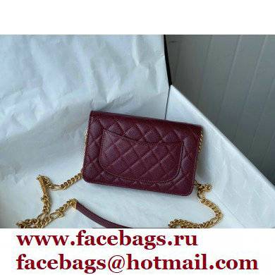 Chanel Plate Logo Grained Calfskin Wallet on Chain WOC Bag Burgundy 2021
