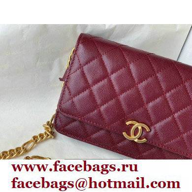Chanel Plate Logo Grained Calfskin Wallet on Chain WOC Bag Burgundy 2021
