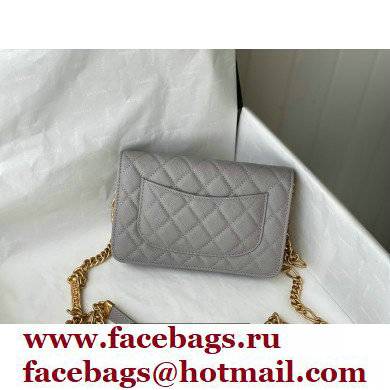 Chanel Plate Logo Grained Calfskin Wallet on Chain WOC Bag Gray 2021