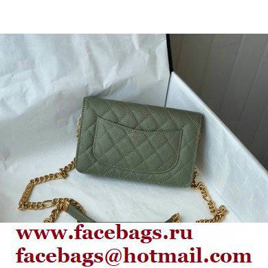 Chanel Plate Logo Grained Calfskin Wallet on Chain WOC Bag Green 2021