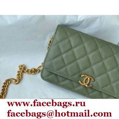 Chanel Plate Logo Grained Calfskin Wallet on Chain WOC Bag Green 2021