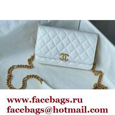 Chanel Plate Logo Grained Calfskin Wallet on Chain WOC Bag White 2021