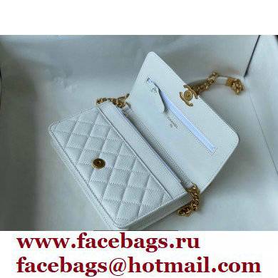 Chanel Plate Logo Grained Calfskin Wallet on Chain WOC Bag White 2021