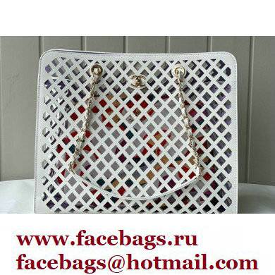 Chanel See Through Perforated Calfskin Shopping Tote Bag AS2377 White 2021