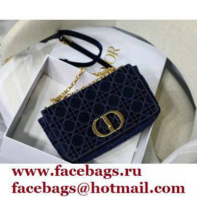 DIOR blue Quilted Macrocannage velvet medium DIOR CARO BAG