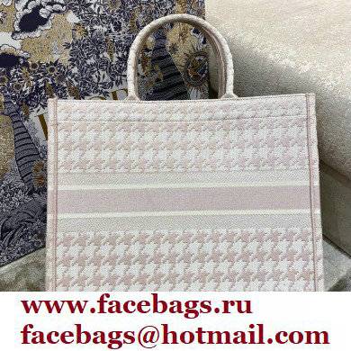 Dior Book Tote Bag in Houndstooth Embroidery Pale Pink 2021