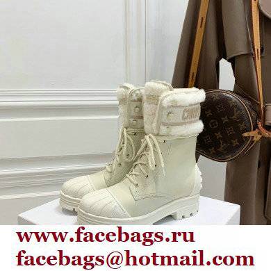 Dior Calfskin and Lambskin Wool D-Major Ankle Boots White 2021