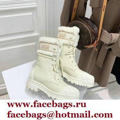 Dior Calfskin and Lambskin Wool D-Major Ankle Boots White 2021