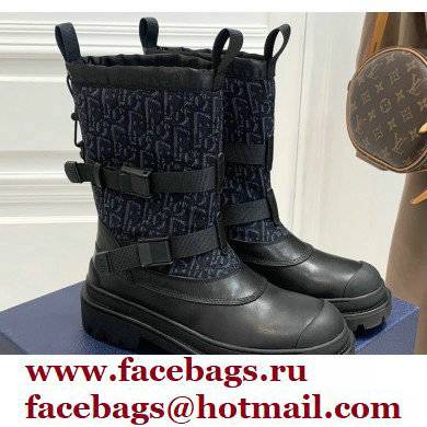 Dior Calfskin and Oblique Ankle Boots Black/Blue 2021 Dior Calfskin and Oblique Ankle Boots Black/Blue 2021