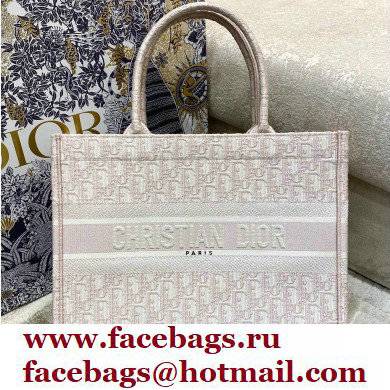 Dior Small Book Tote Bag in Oblique Embroidery Pale Pink 2021