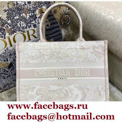 Dior Small Book Tote Bag in Toile de Jouy Embroidery Pale Pink 2021